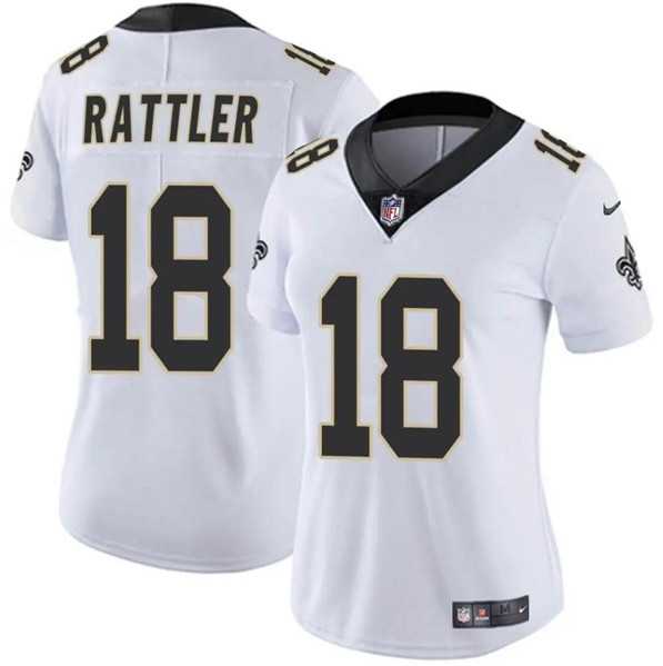 Women%27s New Orleans Saints #18 Spencer Rattler White Vapor Stitched Game Jersey Dzhi